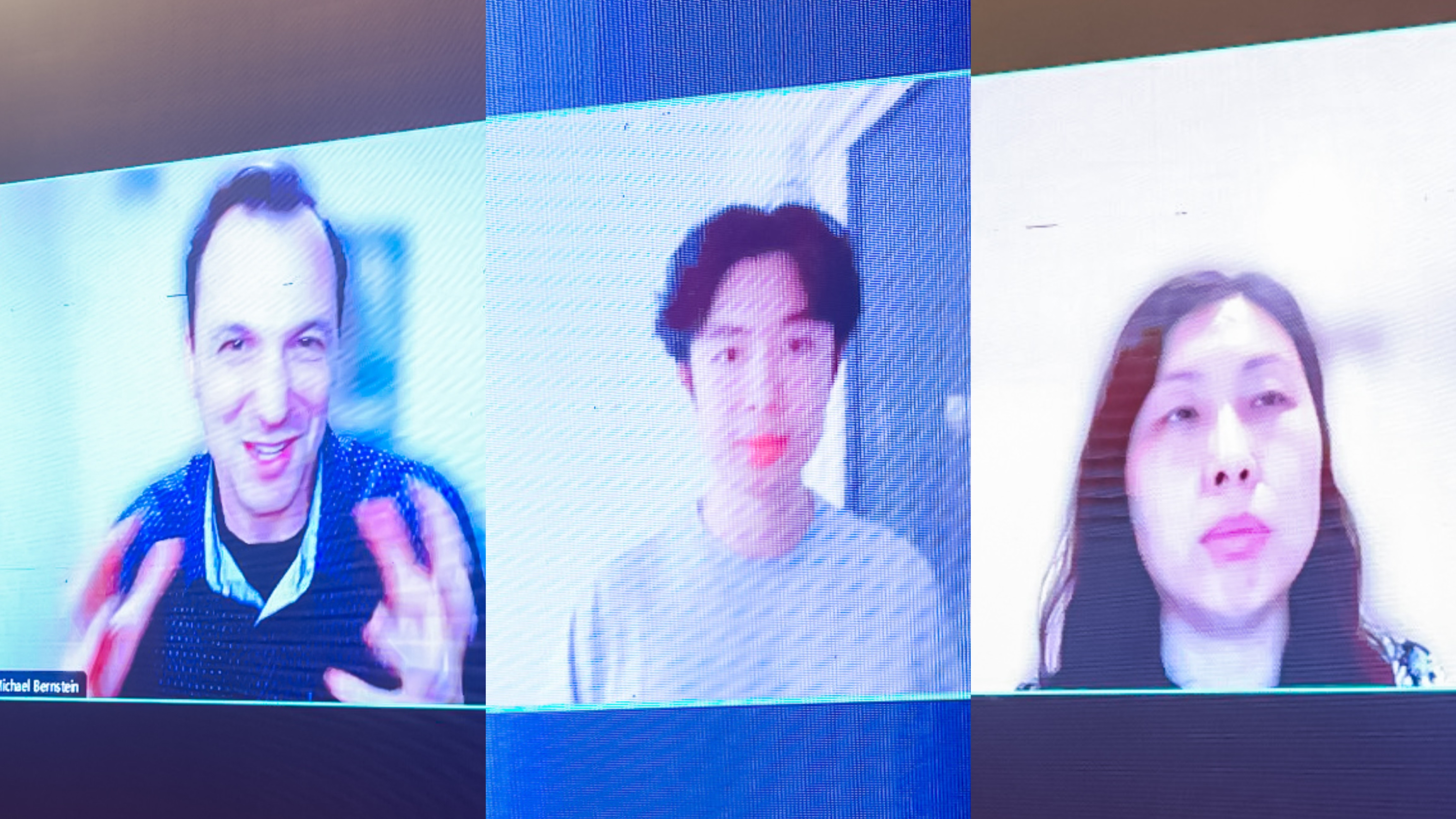 20230910-太阳集团tyc5997计算机系与人工智能研究院基础模型研究中心联合举办首届基础大模型研讨会-嘉艺-Michael Bernstein(左)、Jason Wei(中)、Yan Liu(右)在线上作报告.jpg